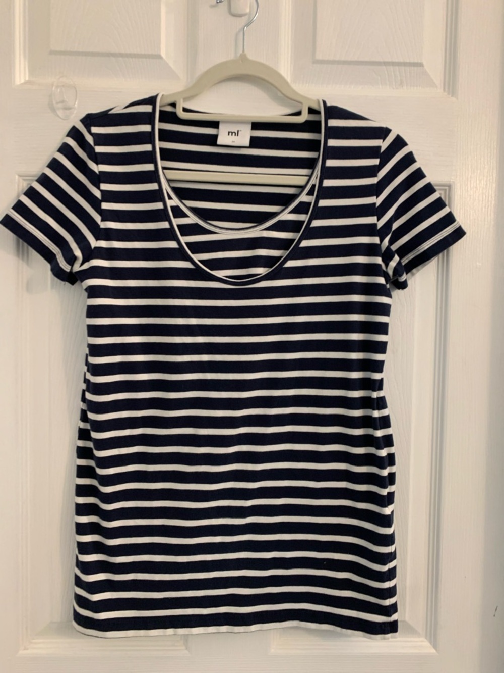 Navy and White Striped Scoop Neck Women's Top. Size medium $10